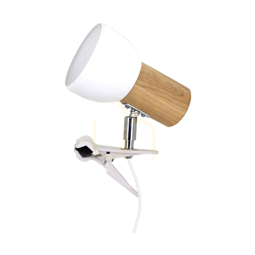 Kontrollera Svenda klämlampa, 1xE27, Max. 60 W, oljad ek/krommetall/vit metallskärm, 14 cm