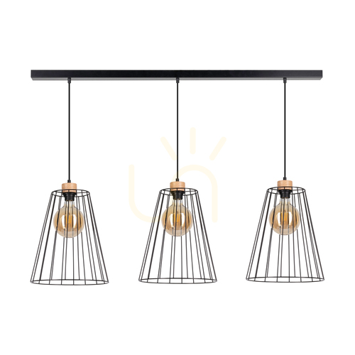 Kontrollera Swan taklampa, 3xE27, Max. 60 W, oljad ek/svart metall/svart PVC-sladd/svart metallskärm, 117 cm