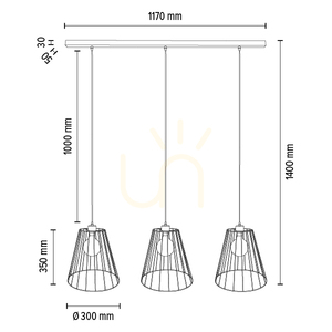 Swan taklampa, 3xE27, Max. 60 W, svart metall/svart PVC-sladd/svart metallskärm, 117 cm small 2