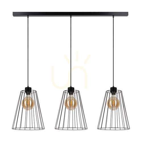 Kontrollera Swan taklampa, 3xE27, Max. 60 W, svart metall/svart PVC-sladd/svart metallskärm, 117 cm