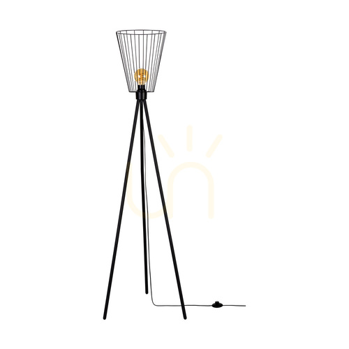 Kontrollera Golvlampa Swan, 1xE27, Max. 40 W, svart metall/svart PVC-kabel/svart metallskärm, Ø 30 cm