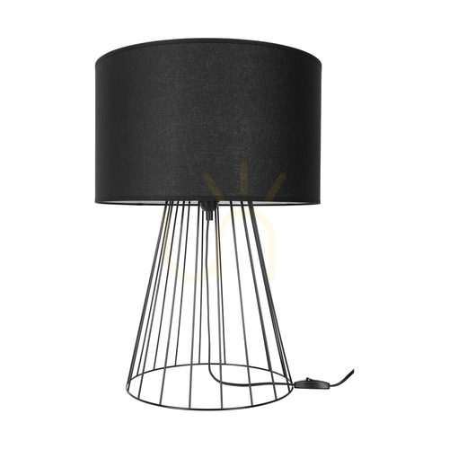 Kontrollera Bordslampa ”Swan”, 1xE27, Max. 60 W, svart metall/svart PVC-sladd/svart lampskärm, Ø 40 cm