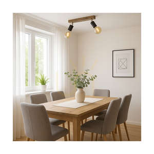 Takada taklampa, 2xE27, Max. 25 W, gråbetsad furu / svart metall, 40 cm small 1