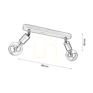 Takada taklampa, 2xE27, Max. 25 W, gråbetsad furu / svart metall, 40 cm small 2