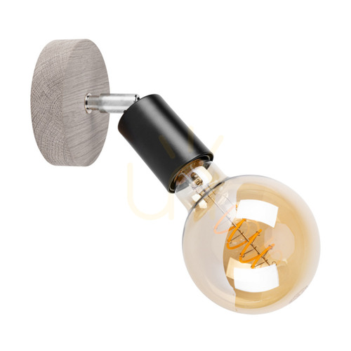 Kontrollera Takada vägglampa 1xE27 Max. 25 W, gråbetsad furu / svart metall, 13 cm