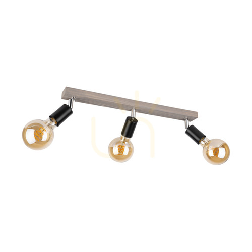 Kontrollera Takada taklampa, 3xE27, Max. 25 W, gråbetsad furu / svart metall, 55 cm