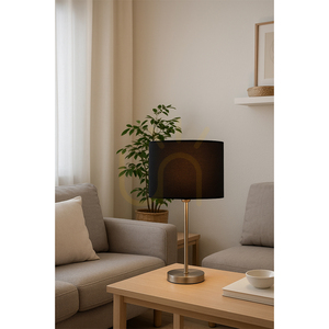 Tamara bordslampa, 1xE27, Max. 40 W, satinmetall/genomskinlig PVC-sladd/svart lampskärm, Ø 25 cm small 1