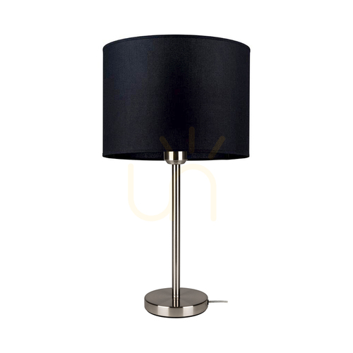 Kontrollera Tamara bordslampa, 1xE27, Max. 40 W, satinmetall/genomskinlig PVC-sladd/svart lampskärm, Ø 25 cm