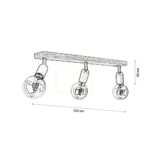 Tamea taklampa, 3xE27, Max. 25 W, oljad ek/svart metall, 52 cm small 3