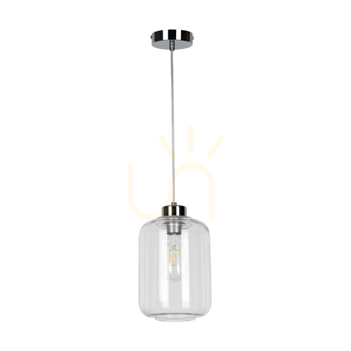 Kontrollera Tarro taklampa, 1xE27, Max. 60 W, krommetall / genomskinlig PVC-sladd / genomskinlig glasskärm, Ø 17 cm