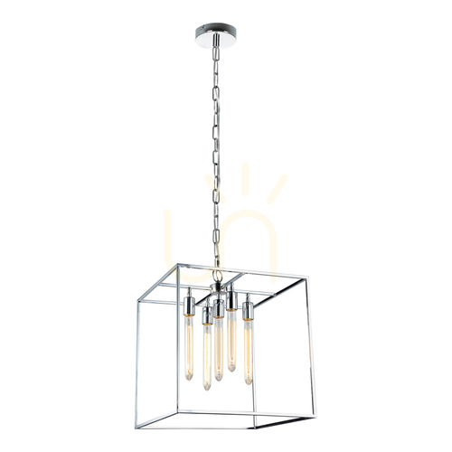 Kontrollera Telaio taklampa, 5xE27, Max. 60 W, krommetall/klart glas, 35,5 cm