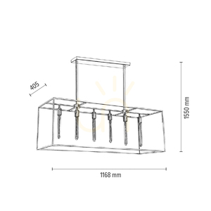 Telaio taklampa, 6xE27, Max. 60 W, krommetall/klart glas, 116,8 cm small 2