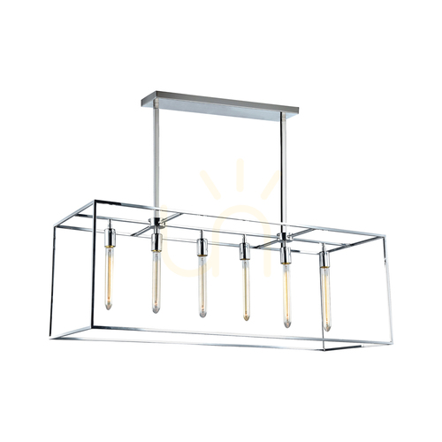 Kontrollera Telaio taklampa, 6xE27, Max. 60 W, krommetall/klart glas, 116,8 cm
