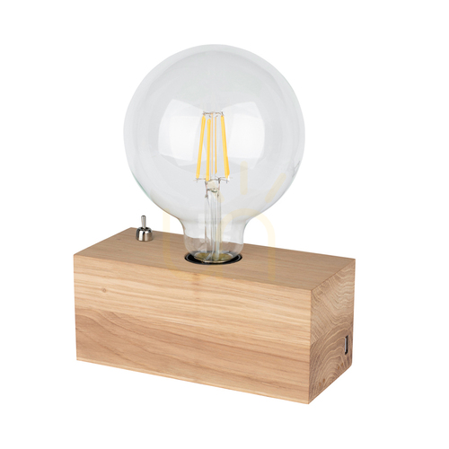 Kontrollera Theo bordslampa, 1xE27, Max. 25 W, oljad ek/svart, PVC-kabel med inbyggd USB-laddare, 18 cm