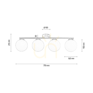 Tilo taklampa, 4xE14, Max. 25 W, svart metall/vit glasskärm, 77 cm small 4
