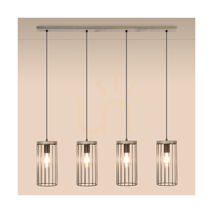 Timeo taklampa 4xE27 Max. 60 W gråbetsad furu / svart PVC-sladd / svart metallskärm 100 cm small 2
