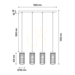 Timeo taklampa 4xE27 Max. 60 W gråbetsad furu / svart PVC-sladd / svart metallskärm 100 cm small 4