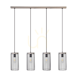 Timeo taklampa 4xE27 Max. 60 W gråbetsad furu / svart PVC-sladd / svart metallskärm 100 cm small 0