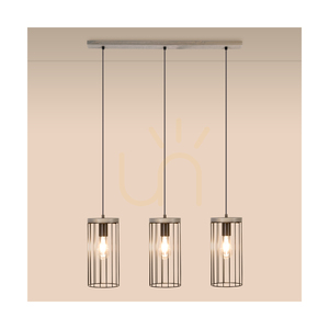 Timeo taklampa, 3xE27, Max. 60 W, gråbetsad furu, grå/svart PVC-sladd, svart metallskärm, 76 cm small 2