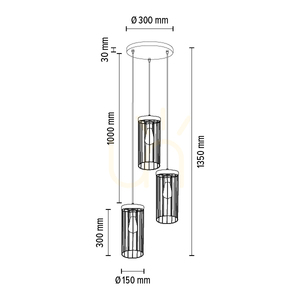 Timeo taklampa, 3xE27, Max. 60 W, gråbetsad furu, PVC-sladd/svart, metallskärm, Ø 40 cm small 3
