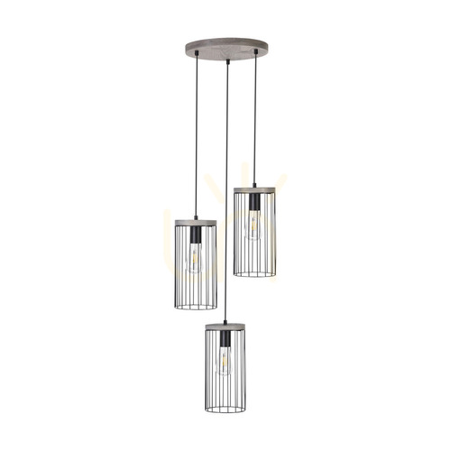 Kontrollera Timeo taklampa, 3xE27, Max. 60 W, gråbetsad furu, PVC-sladd/svart, metallskärm, Ø 40 cm