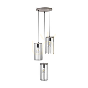 Timeo taklampa, 3xE27, Max. 60 W, gråbetsad furu, PVC-sladd/svart, metallskärm, Ø 40 cm small 0