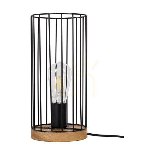 Kontrollera Timeo bordslampa 1xE27 Max. 25 W, oljad ek/svart metall/svart PVC-sladd/svart metallskärm, Ø 15 cm