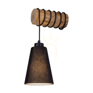 Trabo Carlos vägglampa, 1xE27, Max. 25 W, brunbehandlad furu/svart PVC-sladd/svart lampskärm, 27,5 cm small 1