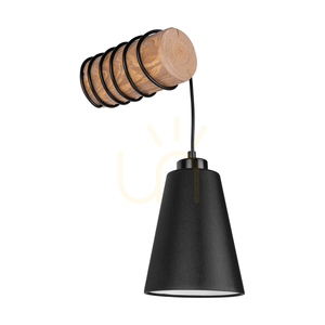 Trabo Carlos vägglampa, 1xE27, Max. 25 W, brunbehandlad furu/svart PVC-sladd/svart lampskärm, 27,5 cm small 2