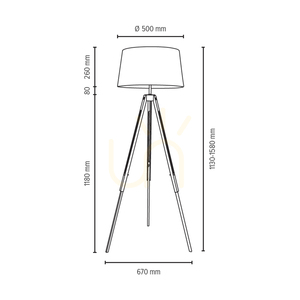 Golvlampa med tre ben, 1xE27, Max. 60 W, bok- och valnötsträ, genomskinlig PVC-sladd, svart lampskärm, 67 cm small 2
