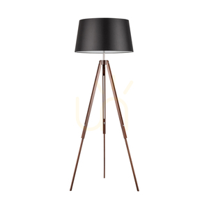 Golvlampa med tre ben, 1xE27, Max. 60 W, bok- och valnötsträ, genomskinlig PVC-sladd, svart lampskärm, 67 cm small 0