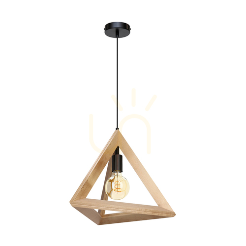 Kontrollera Trigonon taklampa, 1xE27, Max. 60 W, björk/svart metall/svart PVC-kabel, 42 cm