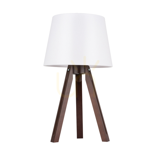 Kontrollera Bordslampa med treben, 1xE27, Max. 40 W, bok- och valnötsträ / genomskinlig PVC-sladd / vit lampskärm, Ø 30 cm