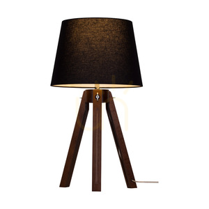 Bordslampa med treben, 1xE27, Max. 40 W, bok- och valnötsträ / genomskinlig PVC-sladd / svart lampskärm, Ø 30 cm small 1