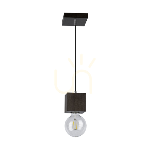 Kontrollera Trongo fyrkantig taklampa, 1xE27, Max. 60 W, bok- och valnötsträ, svart flätad sladd, 10 cm