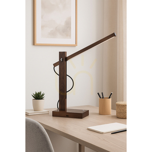 Tukan bordslampa, 1xLED, 3000 K, 5,5 W, bok- och valnötsträ, svart flätad sladd med beröringsdimmer, 45 cm small 1