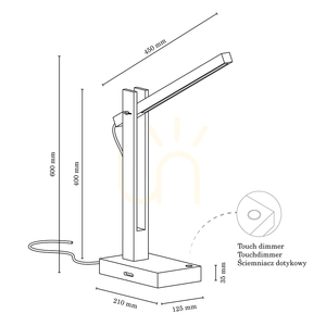 Tukan bordslampa, 1xLED, 3000 K, 5,5 W, bok- och valnötsträ, svart flätad sladd med beröringsdimmer, 45 cm small 2