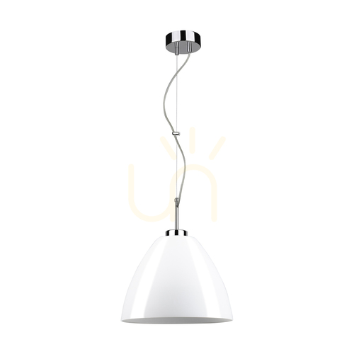 Kontrollera Tumulo taklampa, 1xE27, Max. 60 W, krommetall / genomskinlig PVC-sladd / vit glasskärm, Ø 28,5 cm