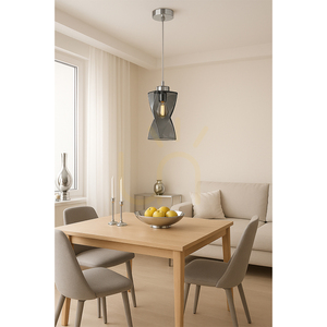 Twist taklampa, 1xE27, Max. 25 W, krommetall / genomskinlig PVC-sladd / lampskärm i rökfärgat glas, 10 cm small 2