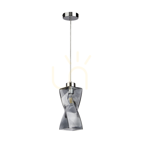 Kontrollera Twist taklampa, 1xE27, Max. 25 W, krommetall / genomskinlig PVC-sladd / lampskärm i rökfärgat glas, 10 cm