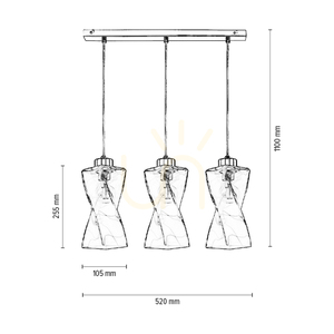 Twist taklampa, 3xE27, Max. 25 W, krommetall / genomskinlig PVC-sladd / genomskinlig glasskärm, 52 cm small 3