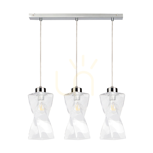 Kontrollera Twist taklampa, 3xE27, Max. 25 W, krommetall / genomskinlig PVC-sladd / genomskinlig glasskärm, 52 cm
