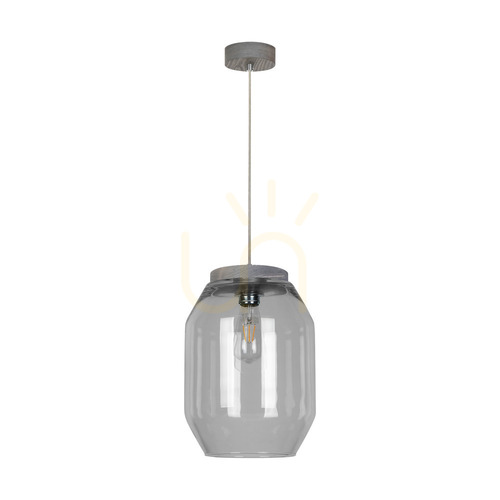 Kontrollera Vaso taklampa, 1xE27, Max. 60 W, gråbetsad furu, genomskinlig PVC-sladd, lampskärm i rökt glas, Ø 24 cm