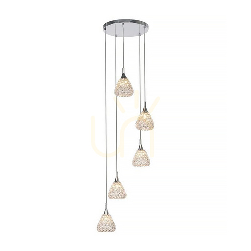 Kontrollera Vegas 5xG9 taklampa, Max. 33 W, krommetall/klar glasskärm, Ø 32 cm
