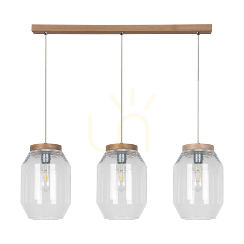 Kontrollera Vaso taklampa, 3xE27, Max. 60 W, oljad ek / genomskinlig PVC-sladd / genomskinlig glasskärm, 85 cm