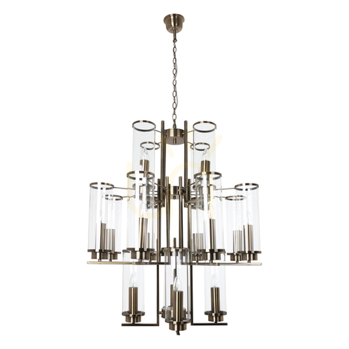 Kontrollera Verdi taklampa, 16xE14, Max. 40 W, metall med patina/transparent glasskärm, Ø 77 cm