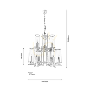 Verdi taklampa, 9xE14, Max. 40 W, metall med patina/transparent glasskärm, Ø 69,5 cm small 2