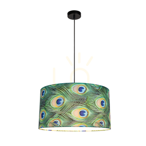 Vert taklampa, 1xE27, Max. 60 W, svart metall / svart flätad lampskärm / mångfärgad lampskärm med påfågelfjädermönster, Ø 45 cm small 1