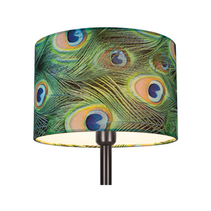 Vert bordslampa, 1xE27, Max. 40 W, svart metall/svart PVC-sladd/flerfärgad lampskärm med påfågelfjädermönster, Ø 25 cm small 4
