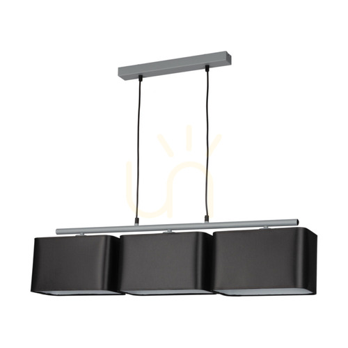 Kontrollera Vertigo taklampa, 3xE27, Max. 25 W, grå metall/svart PVC-sladd/svart lampskärm, 86 cm